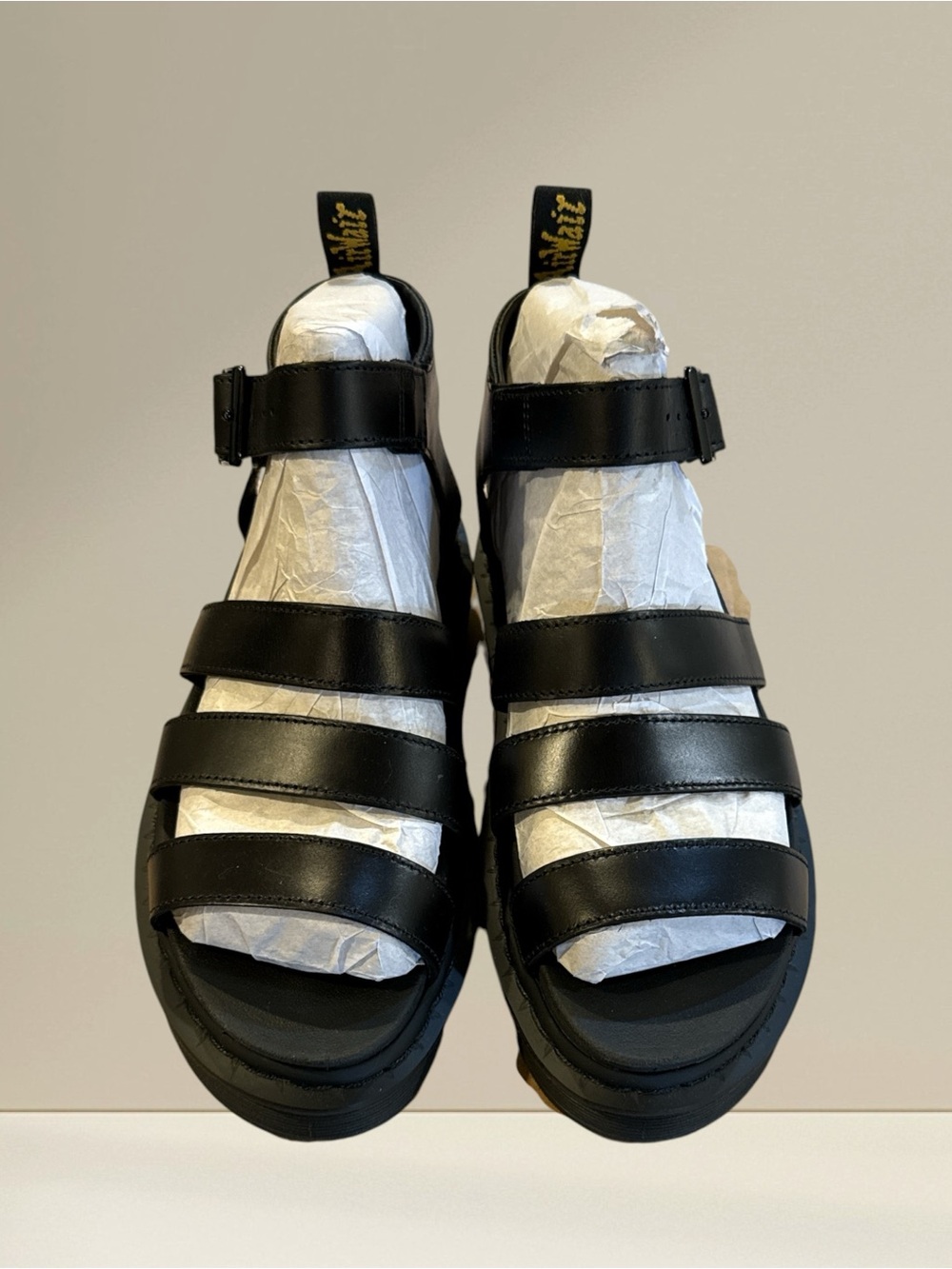 NIB Dr. Martens Black Leather Strappy Sandals